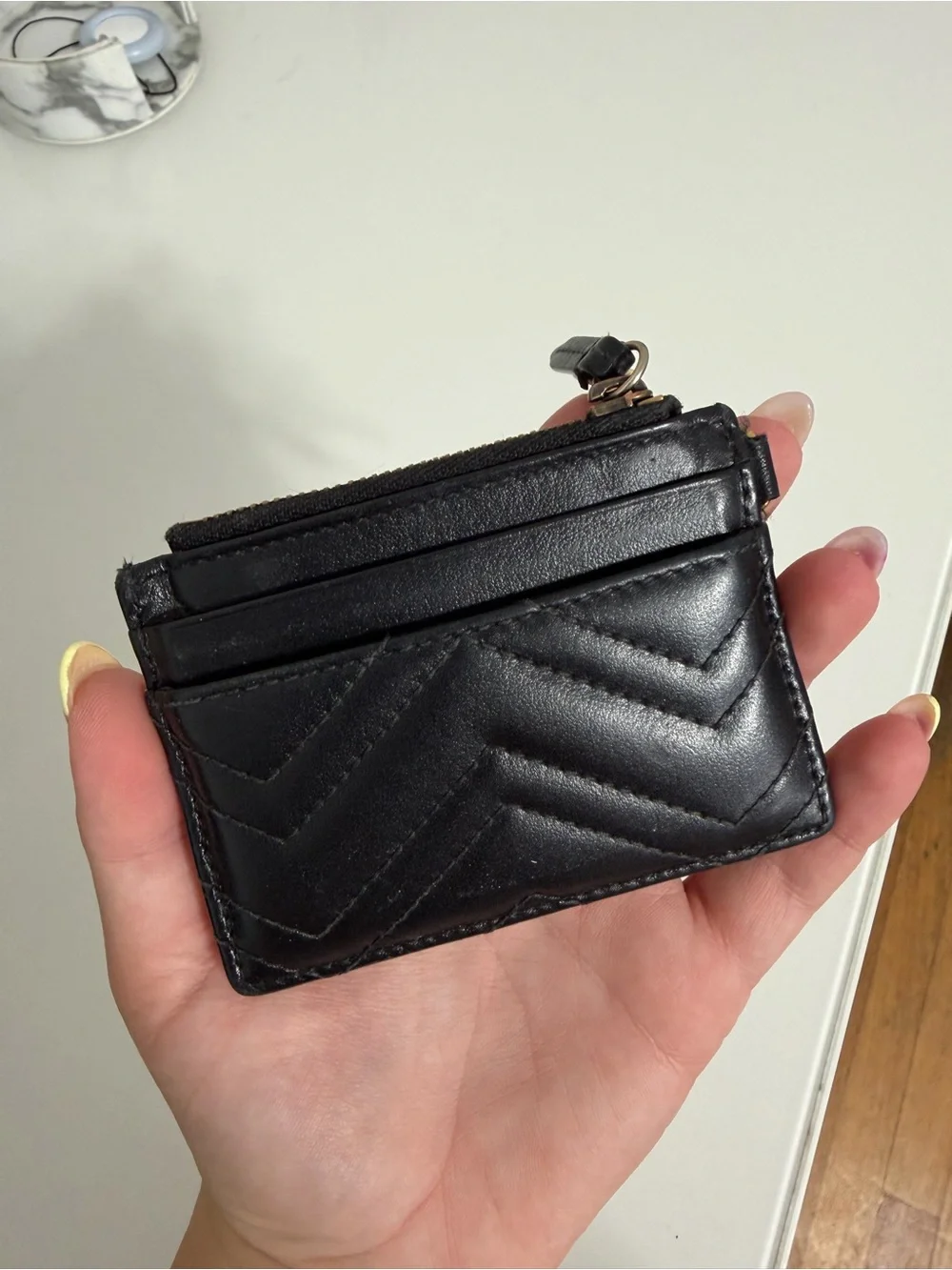Gucci Black Quilted Leather Card Holder with Gold Double G
